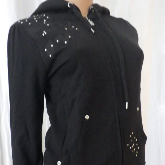 NWT BCBG sz SM MED LG XL BLK ON BLK APPLIQUE 100% COTTON 2 PIECE TRACKSUIT - Picture 3 of 16